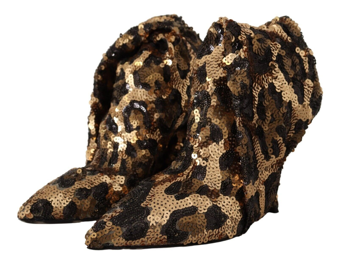 Dolce & Gabbana Gold Leopard Pailletten Heels Stiefel Schuhe