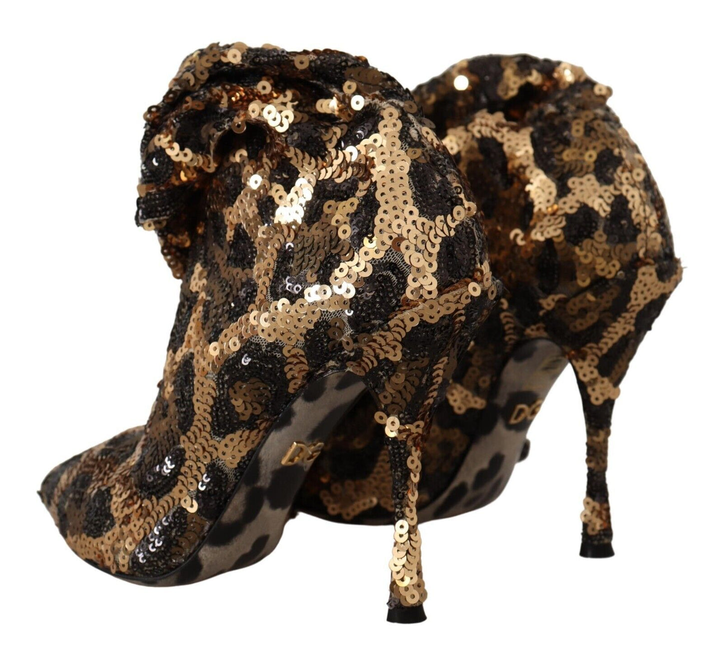 Dolce & Gabbana Gold Leopard Pailletten Heels Stiefel Schuhe