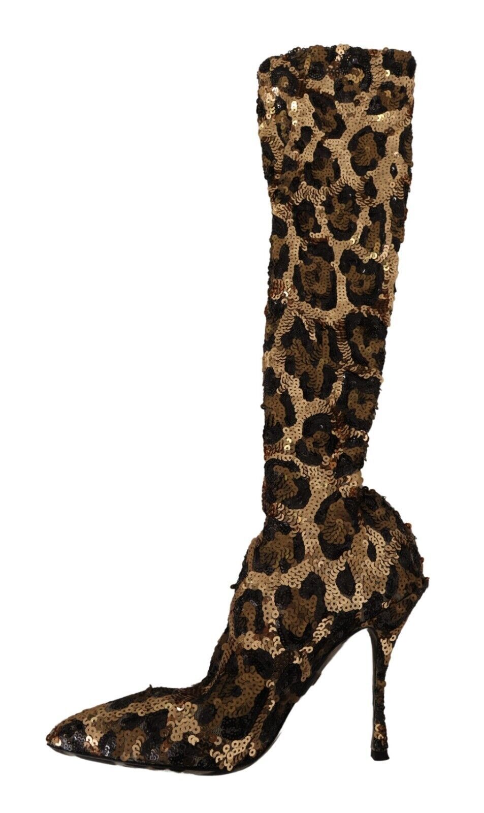 Dolce & Gabbana Gold Leopard Pailletten Heels Stiefel Schuhe