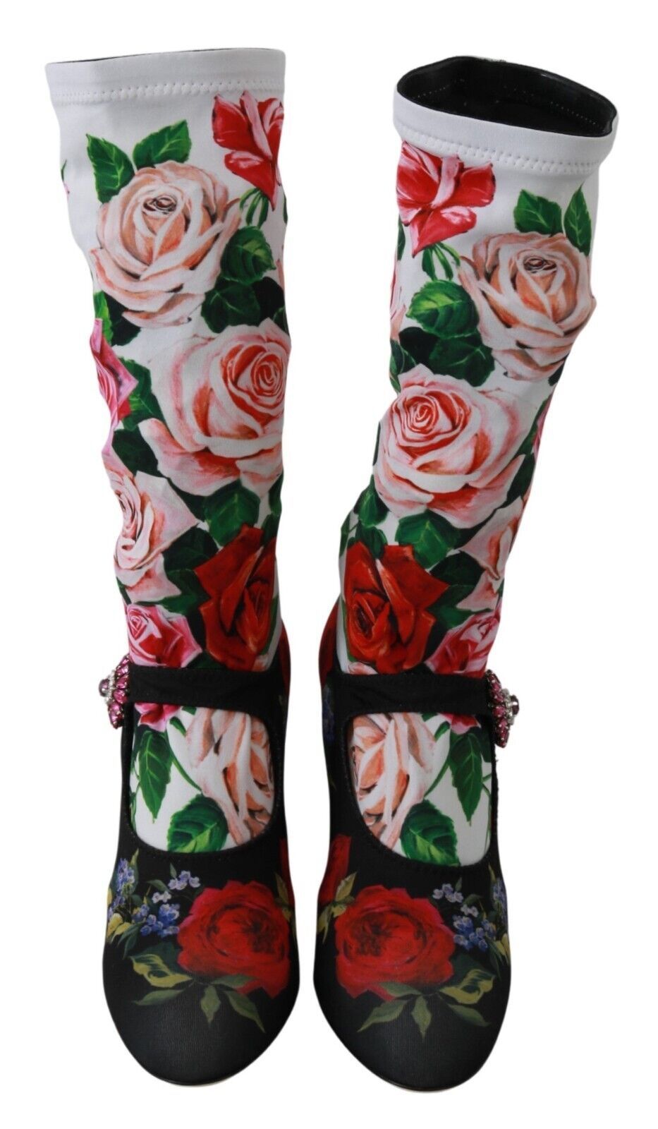 Dolce & Gabbana Schwarz Floral Socken Crystal Jersey Stiefel Schuhe