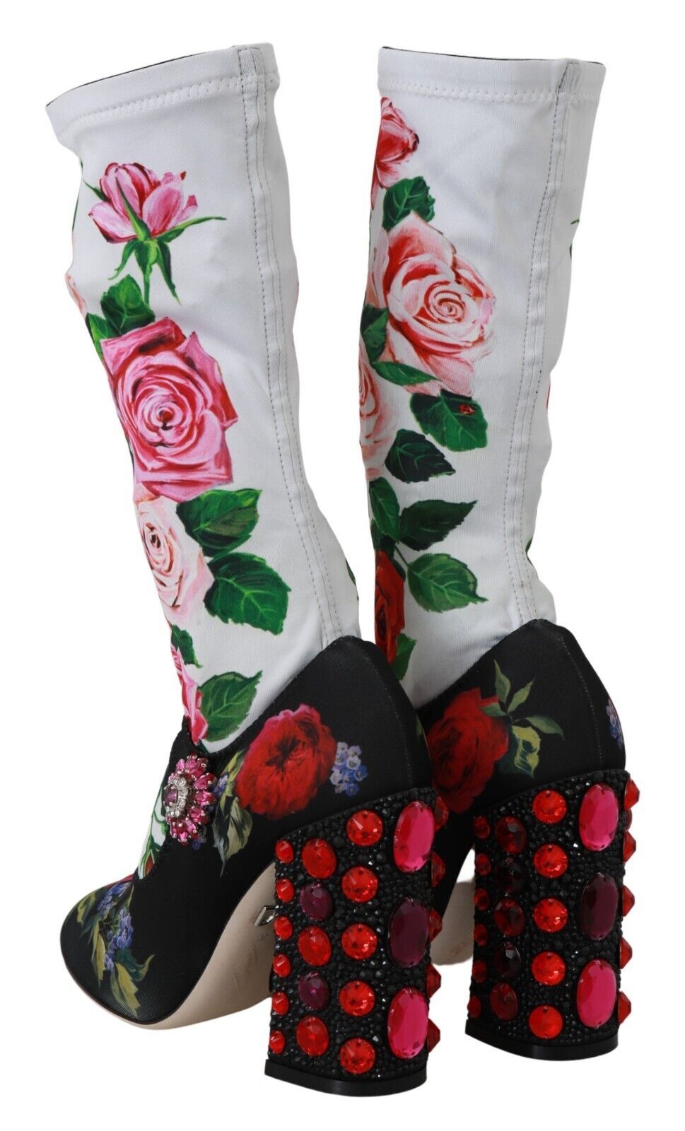 Dolce & Gabbana Schwarz Floral Socken Crystal Jersey Stiefel Schuhe