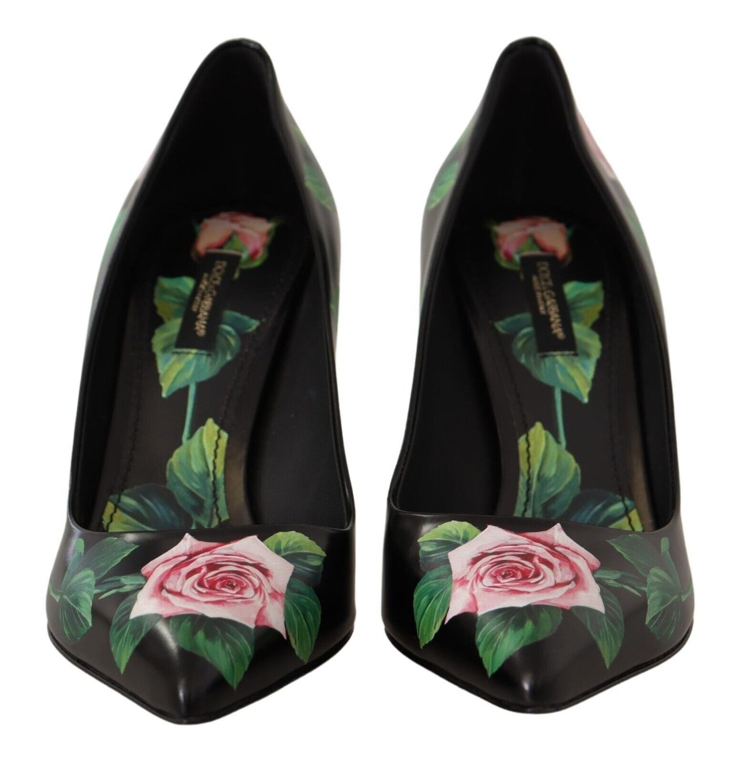 Dolce & Gabbana Schwarz Leder Rosen High Heels Pumps Schuhe