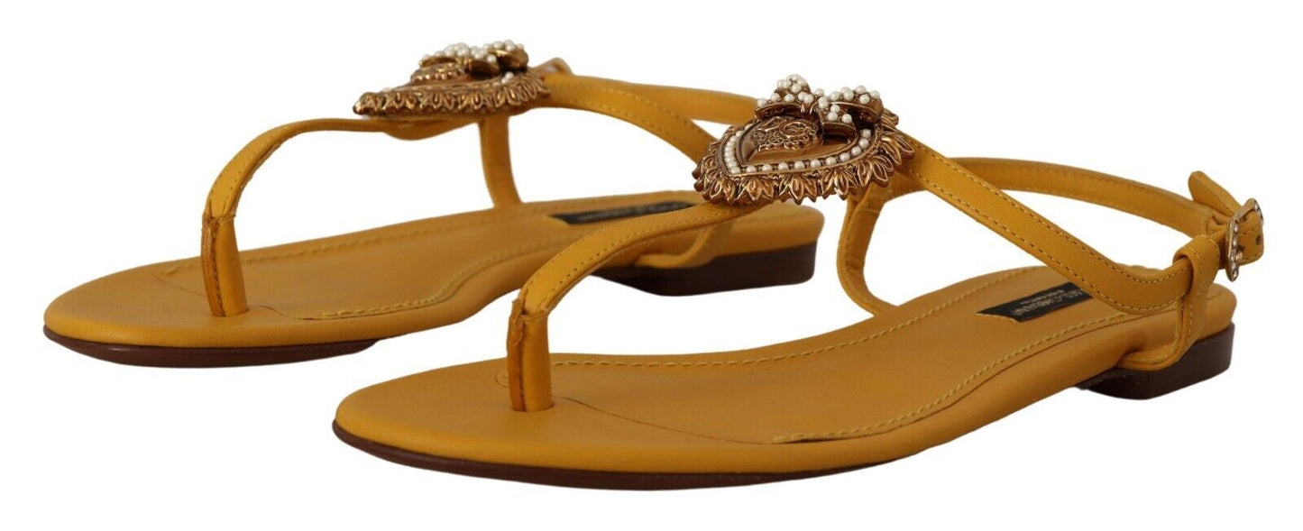Dolce & Gabbana Senf Leder Devotion Flats Sandalen Schuhe