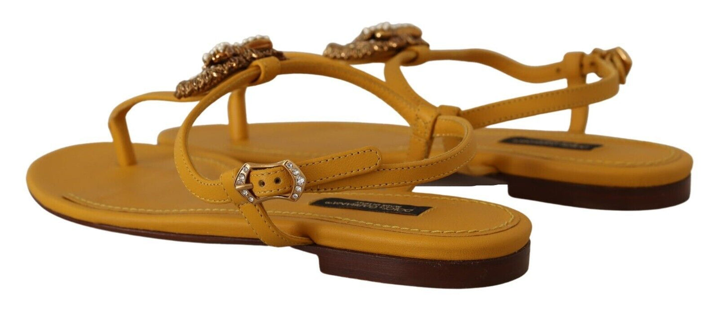 Dolce & Gabbana Senf Leder Devotion Flats Sandalen Schuhe