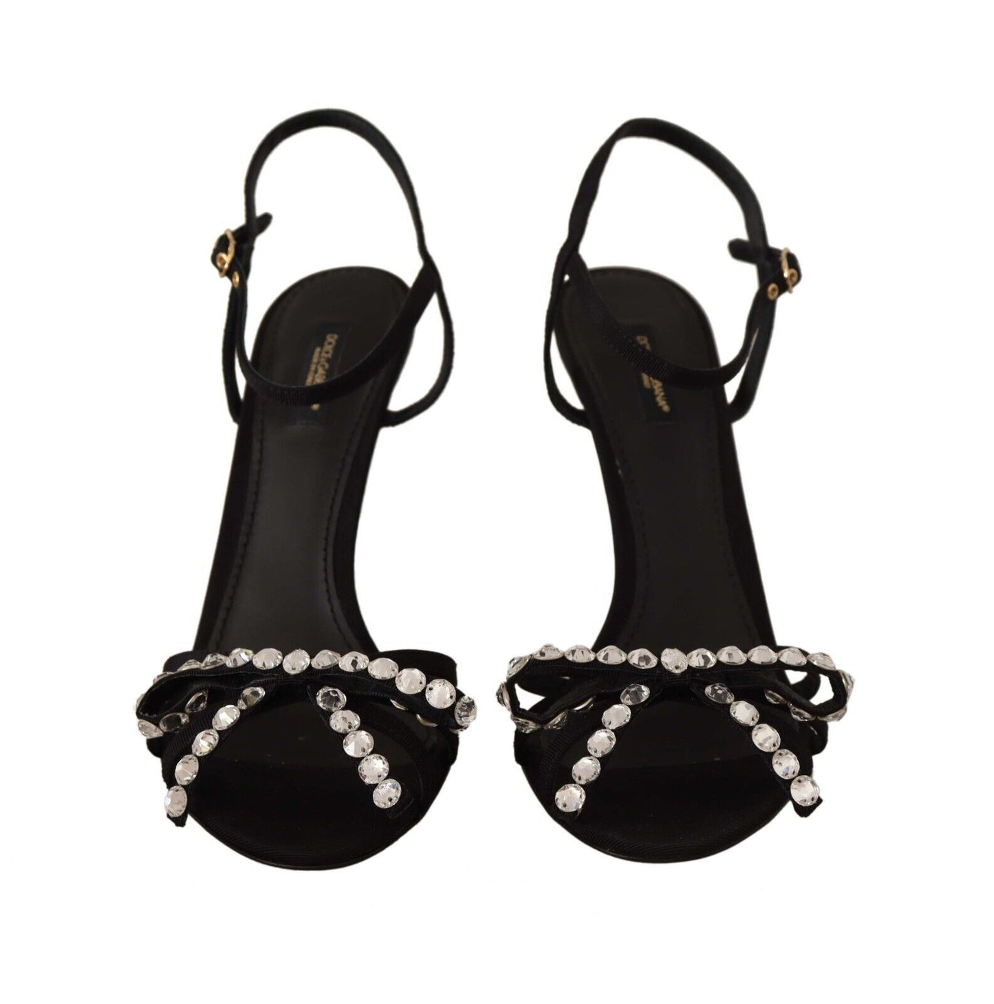 Dolce & Gabbana Schwarz Crystals Knöchelriemen Heels Sandalen Schuhe
