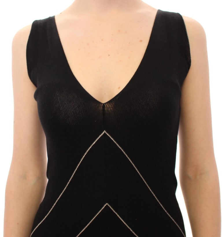 Alice Palmer Schwarz Weiß Niedriger V-Ausschnitt Gestricktes Cocktailkleid