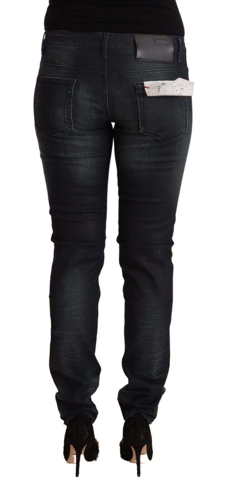 Acht Schwarze Slim Fit Denim-Jeans aus gewaschener Baumwolle mit niedriger Taille