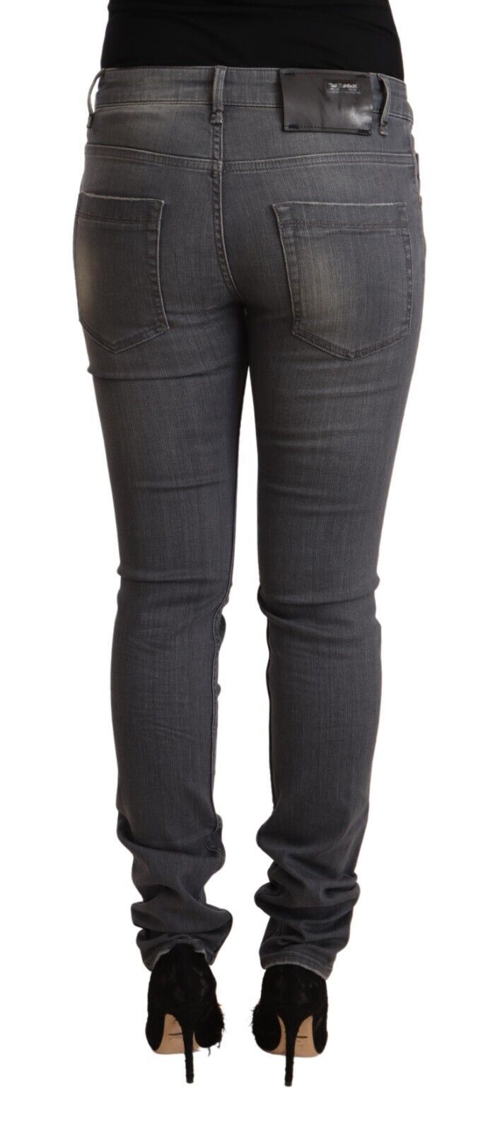 Acht Dunkelgraue Skinny-Jeans aus gewaschenem Baumwoll-Denim