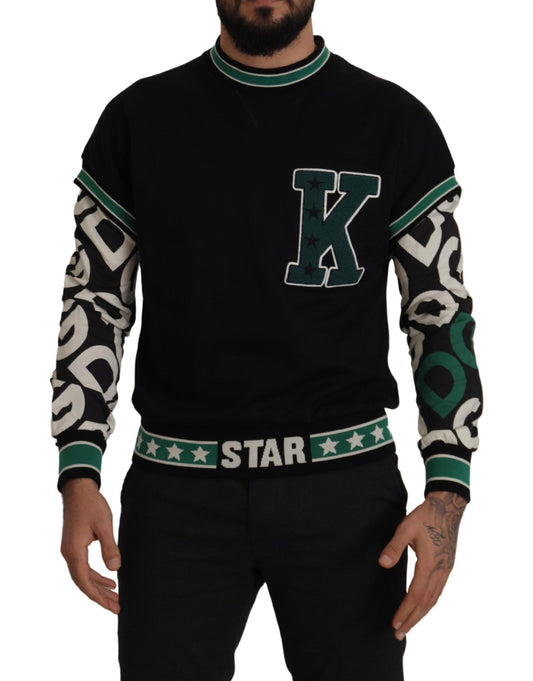 Dolce & Gabbana Schwarzgrüner Baumwoll-KING Star Pullover mit Rundhalsausschnitt