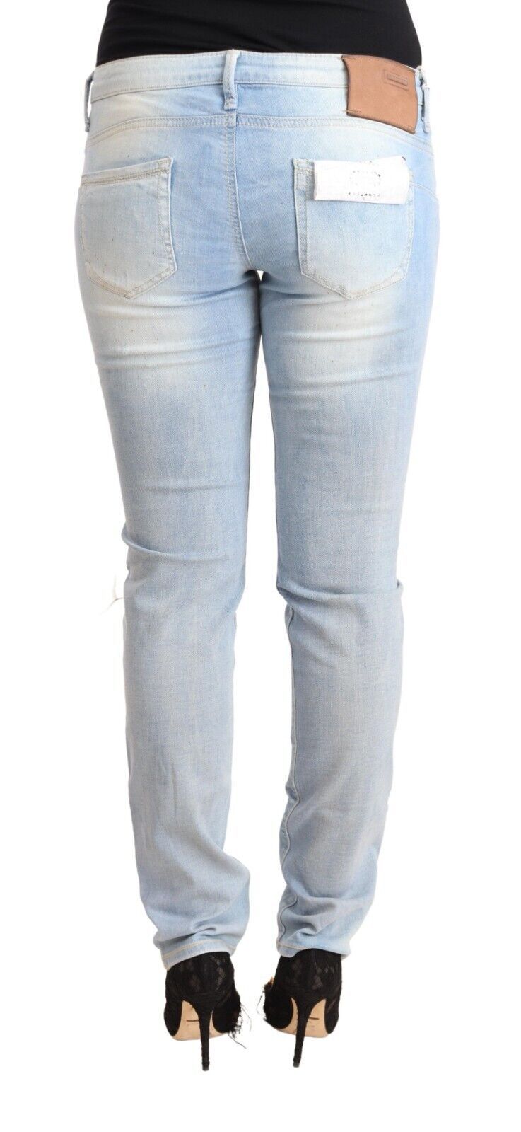 Acht Hellblaue Skinny Denim-Jeans aus gewaschener Baumwolle mit niedriger Taille