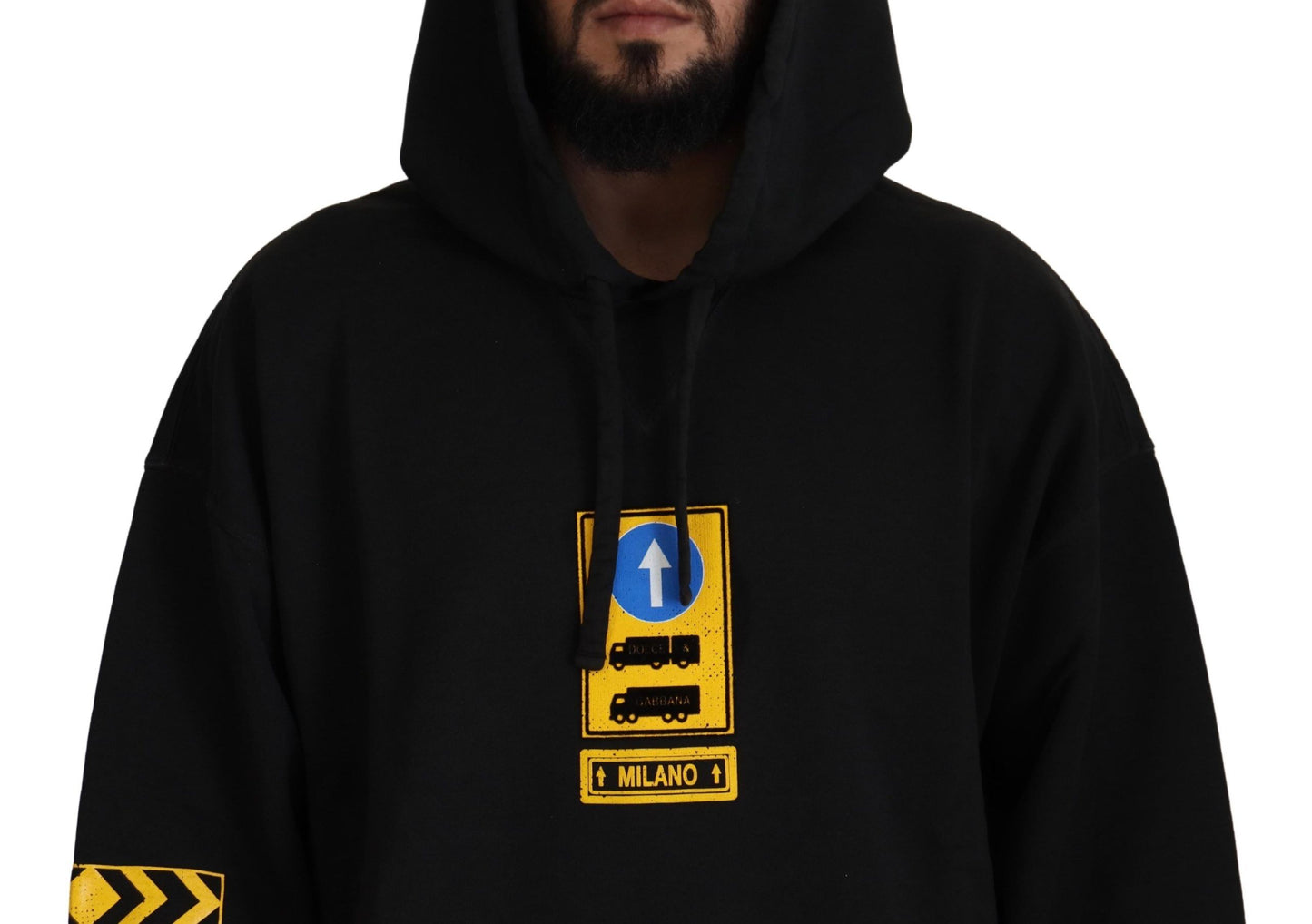 Dolce & Gabbana Schwarzer DG Shield Pullover aus Baumwolle mit Kapuze