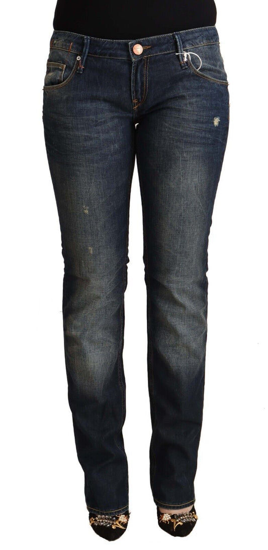 Acht Blaue Skinny Denim Jeans aus gewaschener Baumwolle mit niedriger Taille