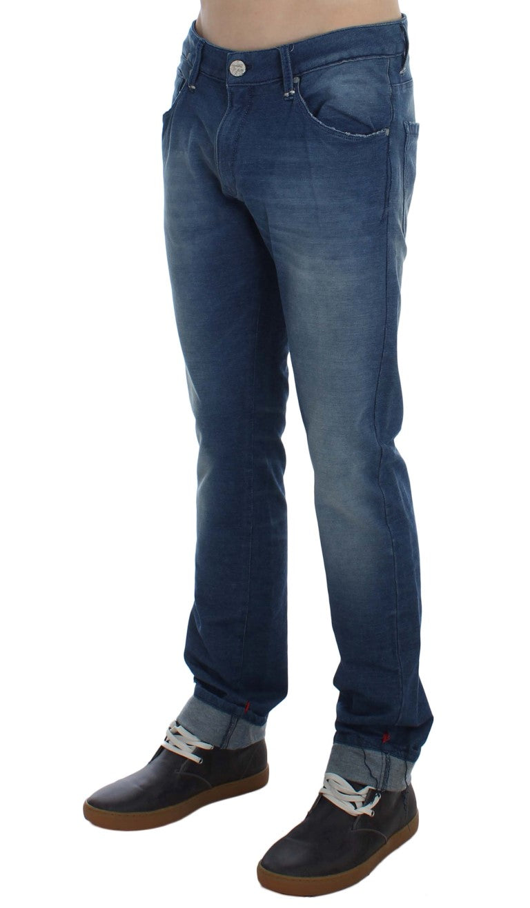 Acht Blaue Waschung Denim Baumwolle Stretch Slim Fit Jeans