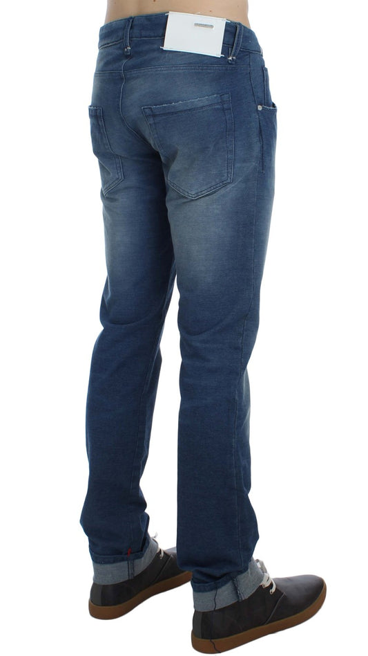 Acht Blaue Waschung Denim Baumwolle Stretch Slim Fit Jeans