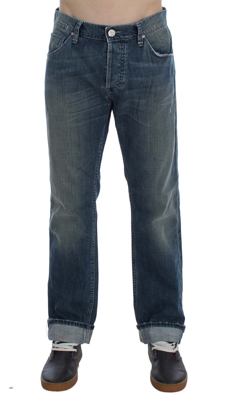Acht Blaue Waschung Baumwolle Denim Regular Fit Jeans