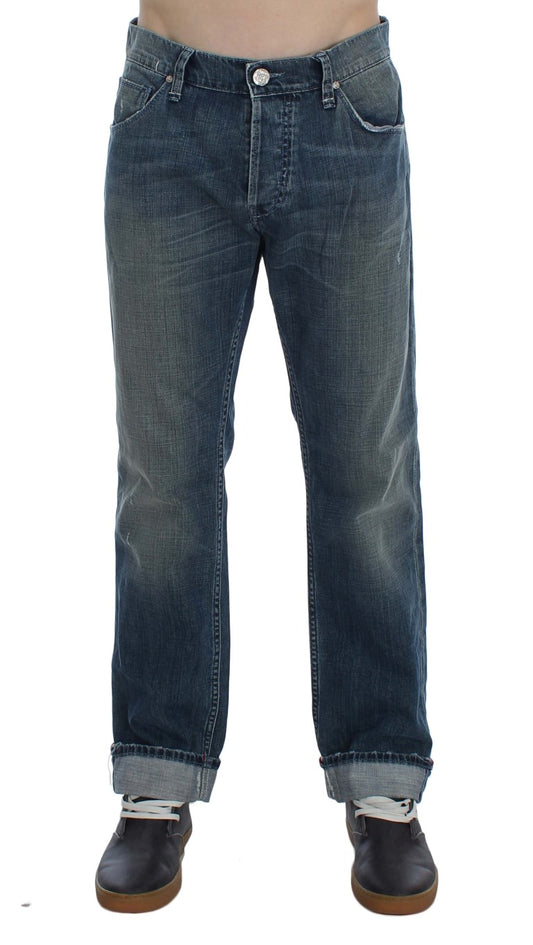 Acht Blaue Waschung Baumwolle Denim Regular Fit Jeans