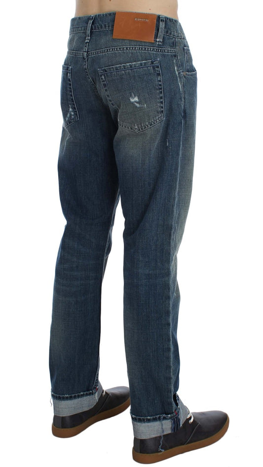 Acht Blaue Waschung Baumwolle Denim Regular Fit Jeans