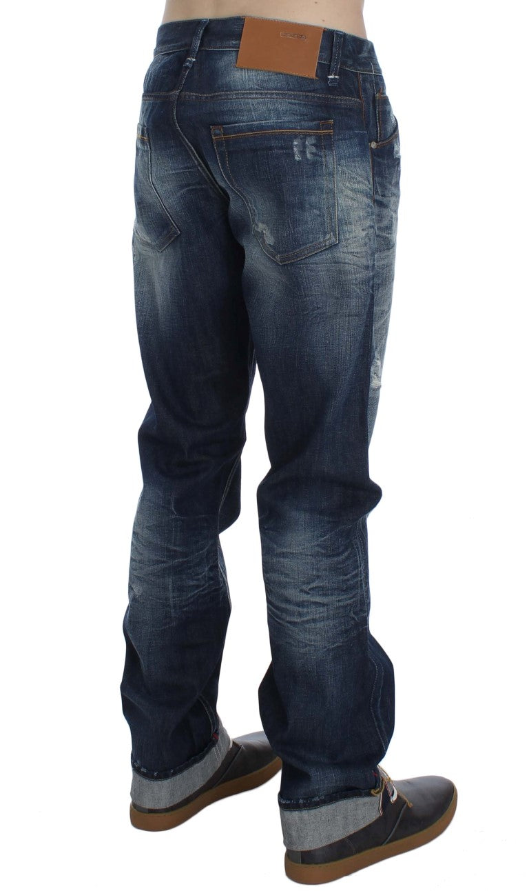 Acht Blaue Waschung Baumwolle Denim Regular Fit Jeans