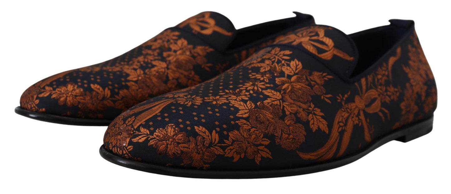 Dolce & Gabbana Blau Rost Floral Hausschuhe Loafers Schuhe