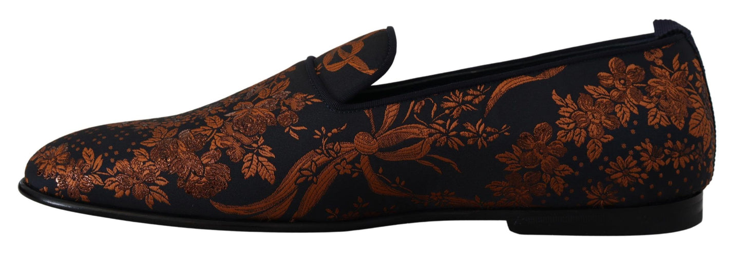 Dolce & Gabbana Blau Rost Floral Hausschuhe Loafers Schuhe