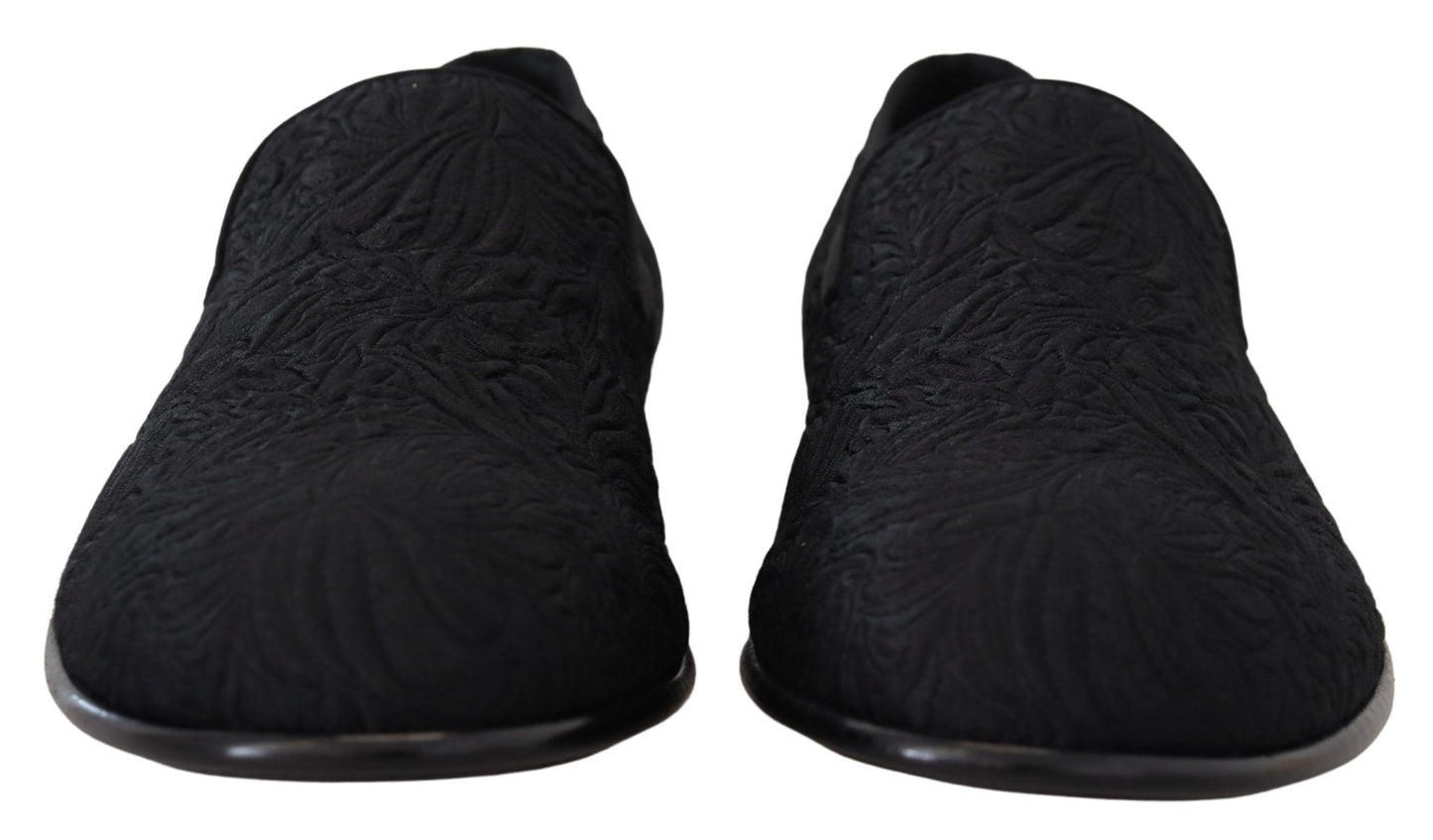 Dolce & Gabbana Schwarz Floral Jacquard Hausschuhe Loafers Schuhe