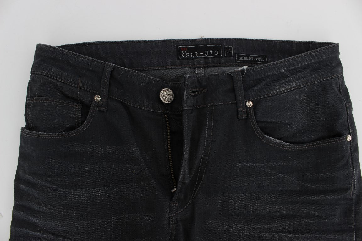 Acht Graue Baumwoll-Stretch Slim Fit Jeans