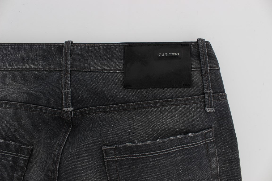 Acht Graue Baumwolle Regular Low Fit Jeans