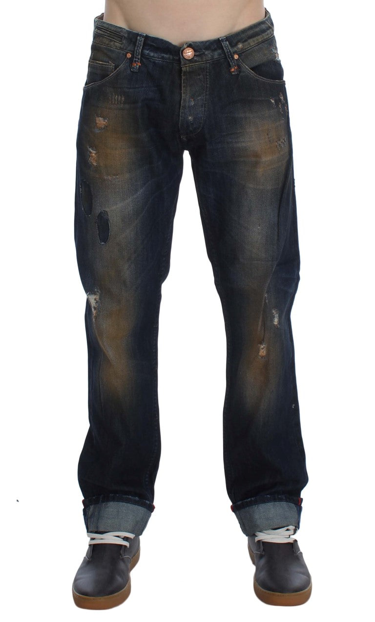 Acht Blaue Baumwollwaschung Regular Straight Fit Jeans
