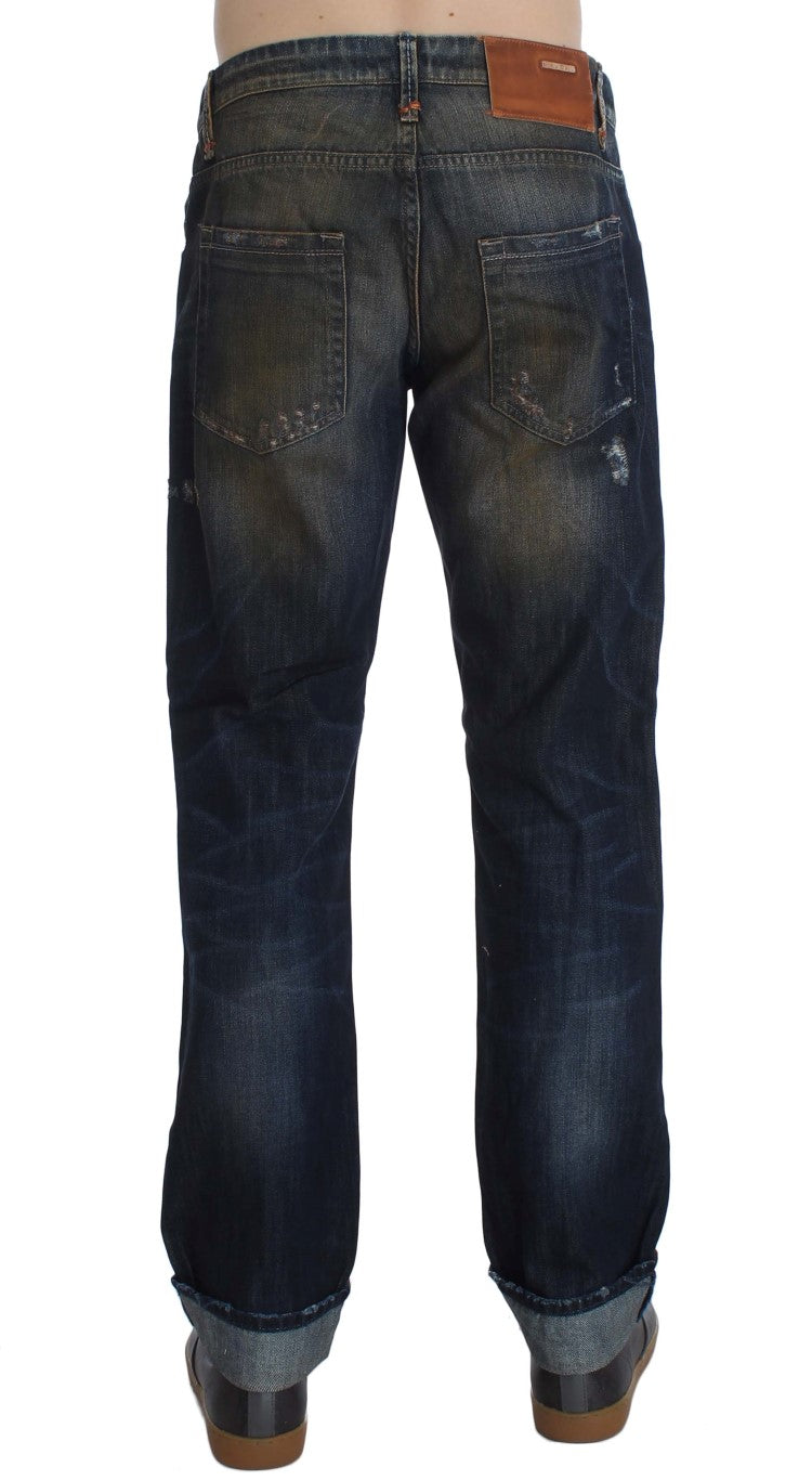 Acht Blaue Baumwollwaschung Regular Straight Fit Jeans