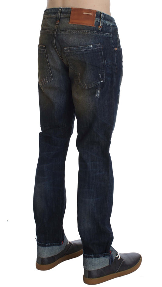 Acht Blaue Baumwollwaschung Regular Straight Fit Jeans