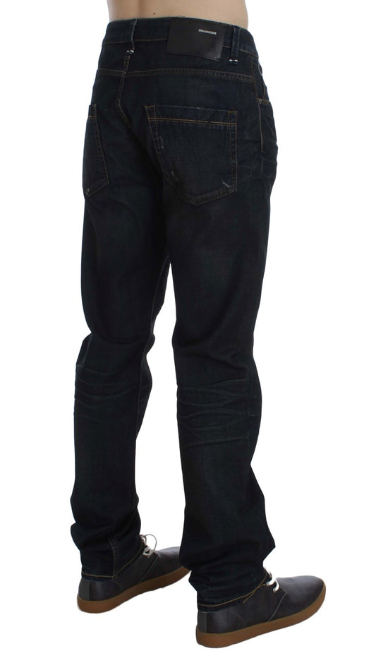 Acht Blaue Waschung Baumwolle Denim Straight Fit Jeans