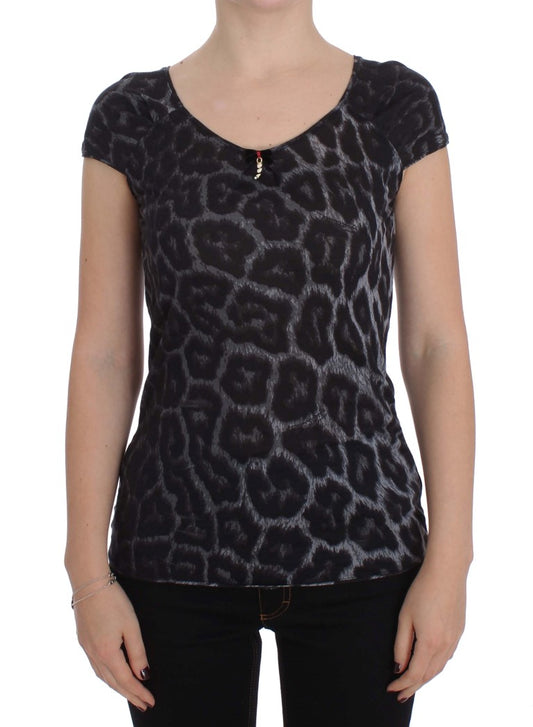 Cavalli Graues Leopard Modal T-Shirt Bluse Top