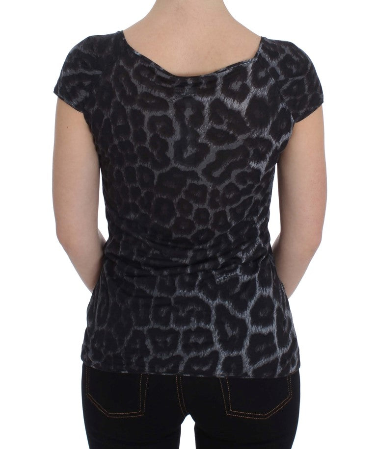 Cavalli Graues Leopard Modal T-Shirt Bluse Top