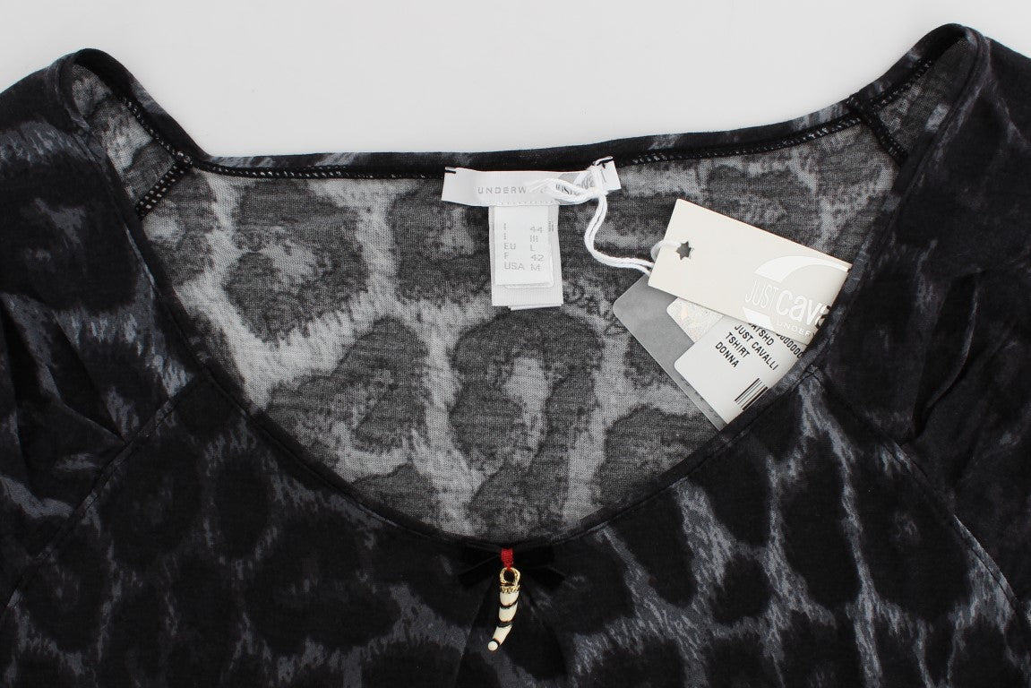 Cavalli Graues Leopard Modal T-Shirt Bluse Top