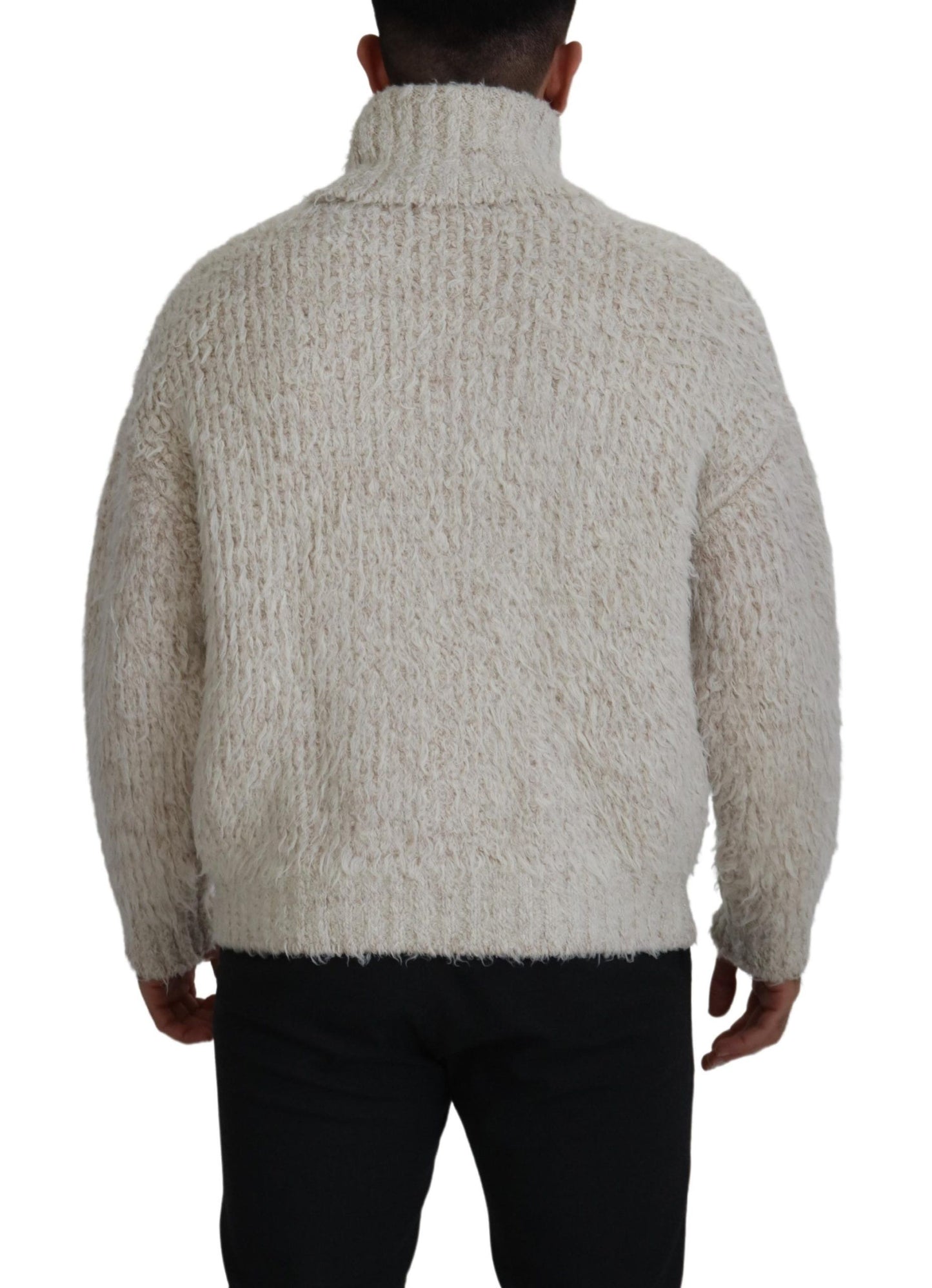 Dolce & Gabbana Rollkragenpullover aus cremefarbenem Wollstrick