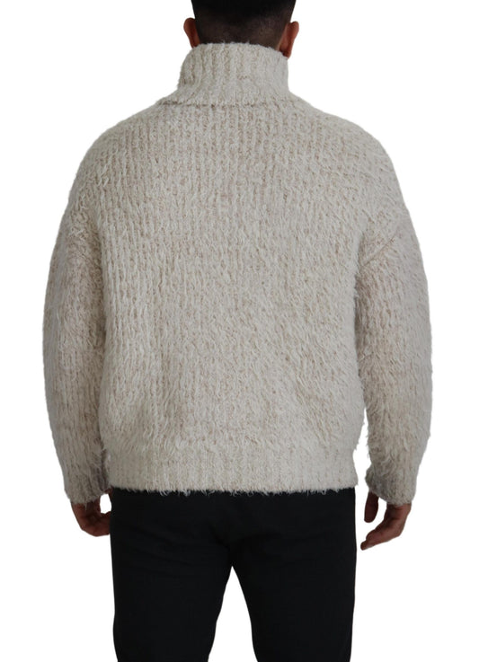 Dolce & Gabbana Rollkragenpullover aus cremefarbenem Wollstrick