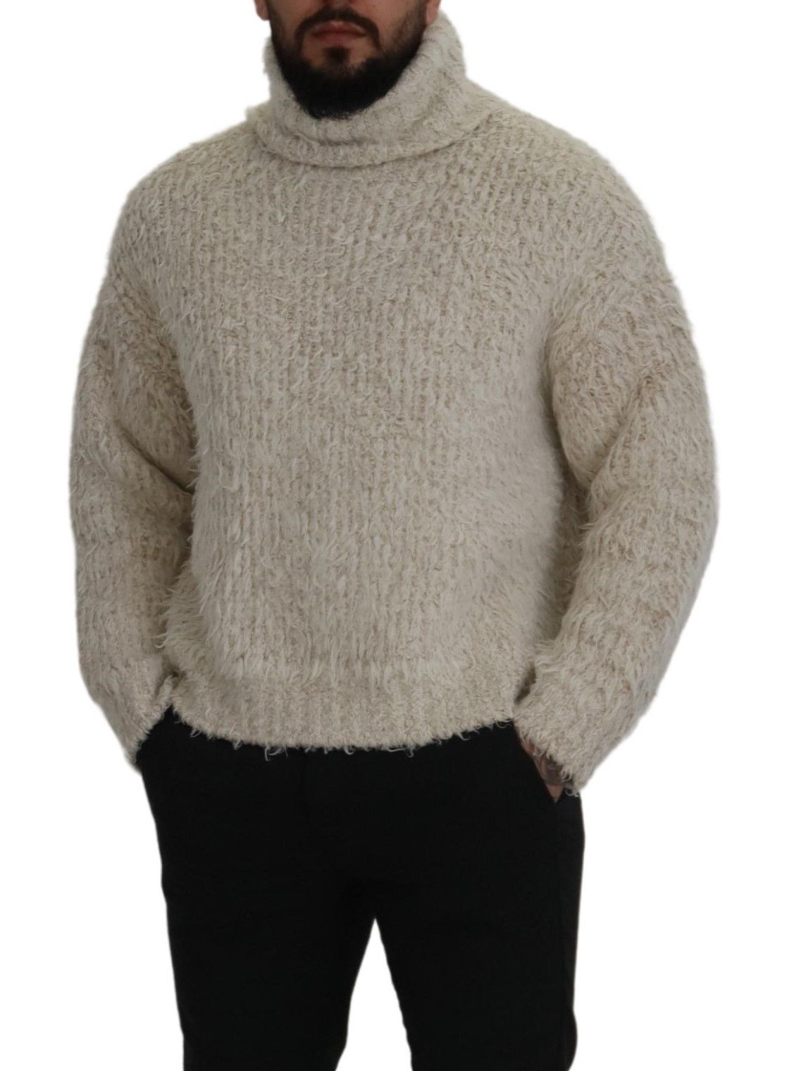 Dolce & Gabbana Rollkragenpullover aus cremefarbenem Wollstrick