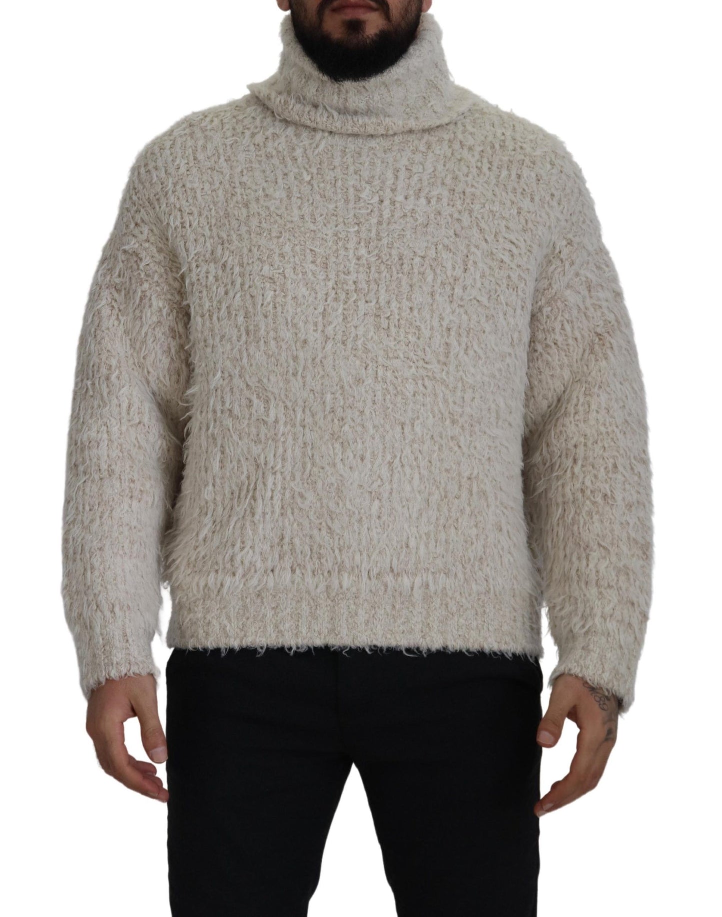 Dolce & Gabbana Rollkragenpullover aus cremefarbenem Wollstrick