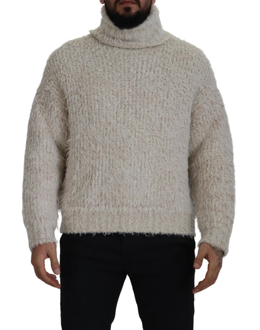 Dolce & Gabbana Rollkragenpullover aus cremefarbenem Wollstrick