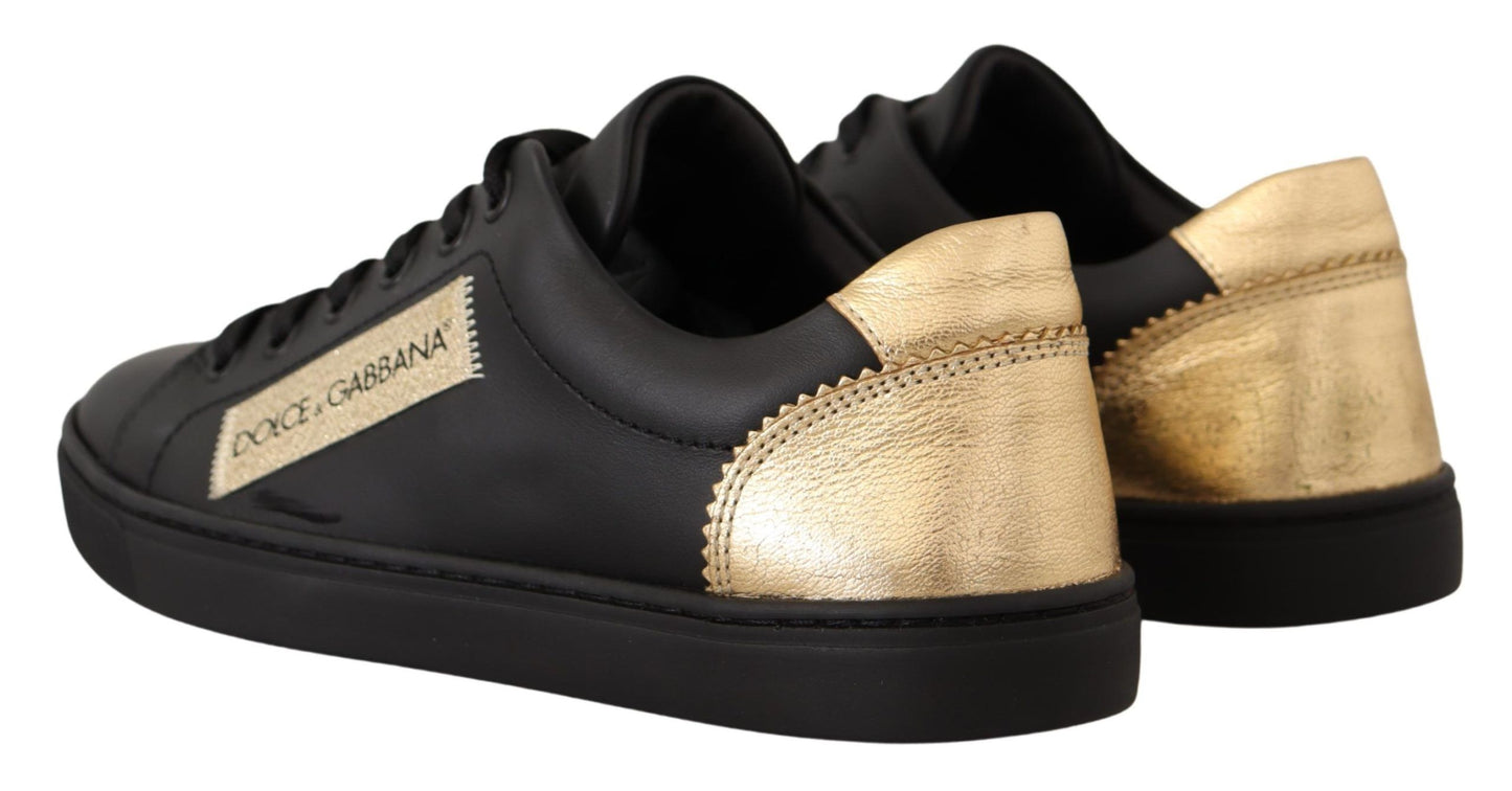 Dolce & Gabbana Schwarz Gold Leder Low Top Sneakers Damen Schuhe