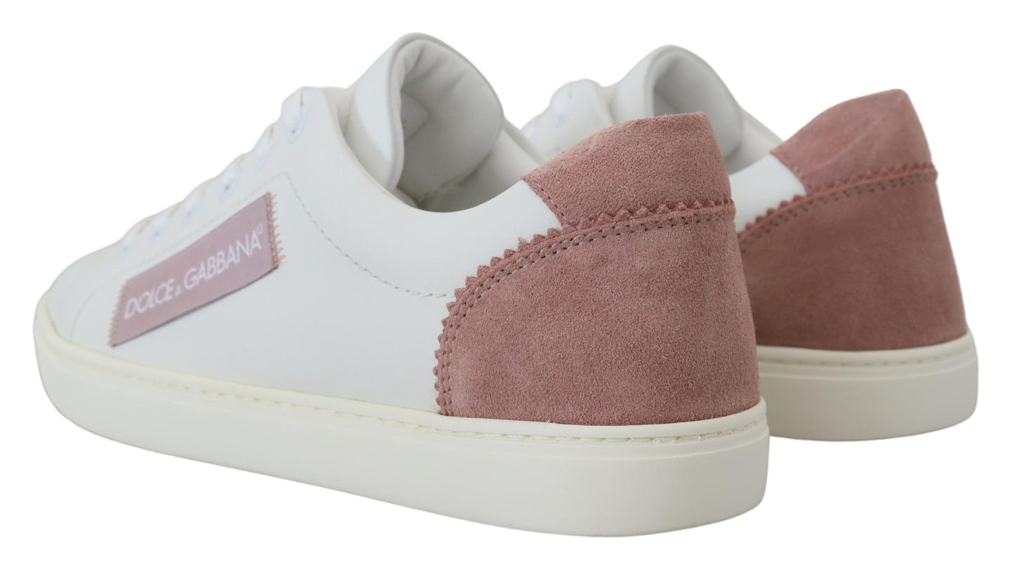 Dolce & Gabbana Weiß Rosa Leder Low Top Turnschuhe Schuhe