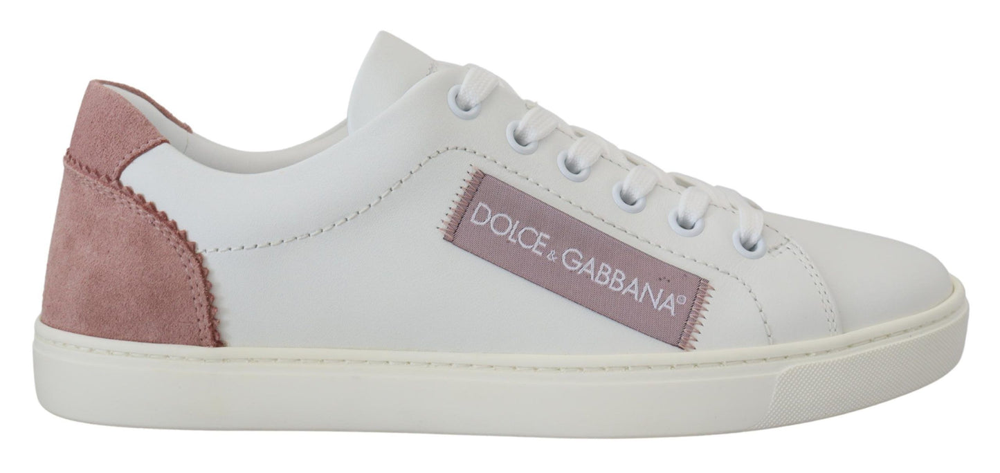 Dolce & Gabbana Weiß Rosa Leder Low Top Turnschuhe Schuhe