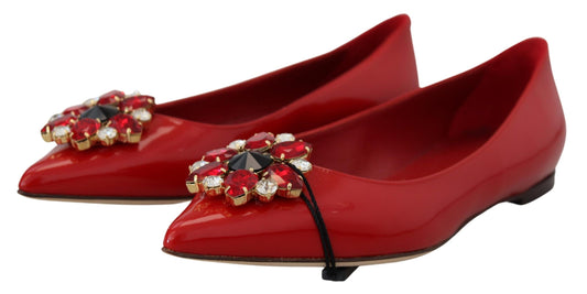 Dolce & Gabbana Rot Leder Kristalle Loafers Flats Schuhe