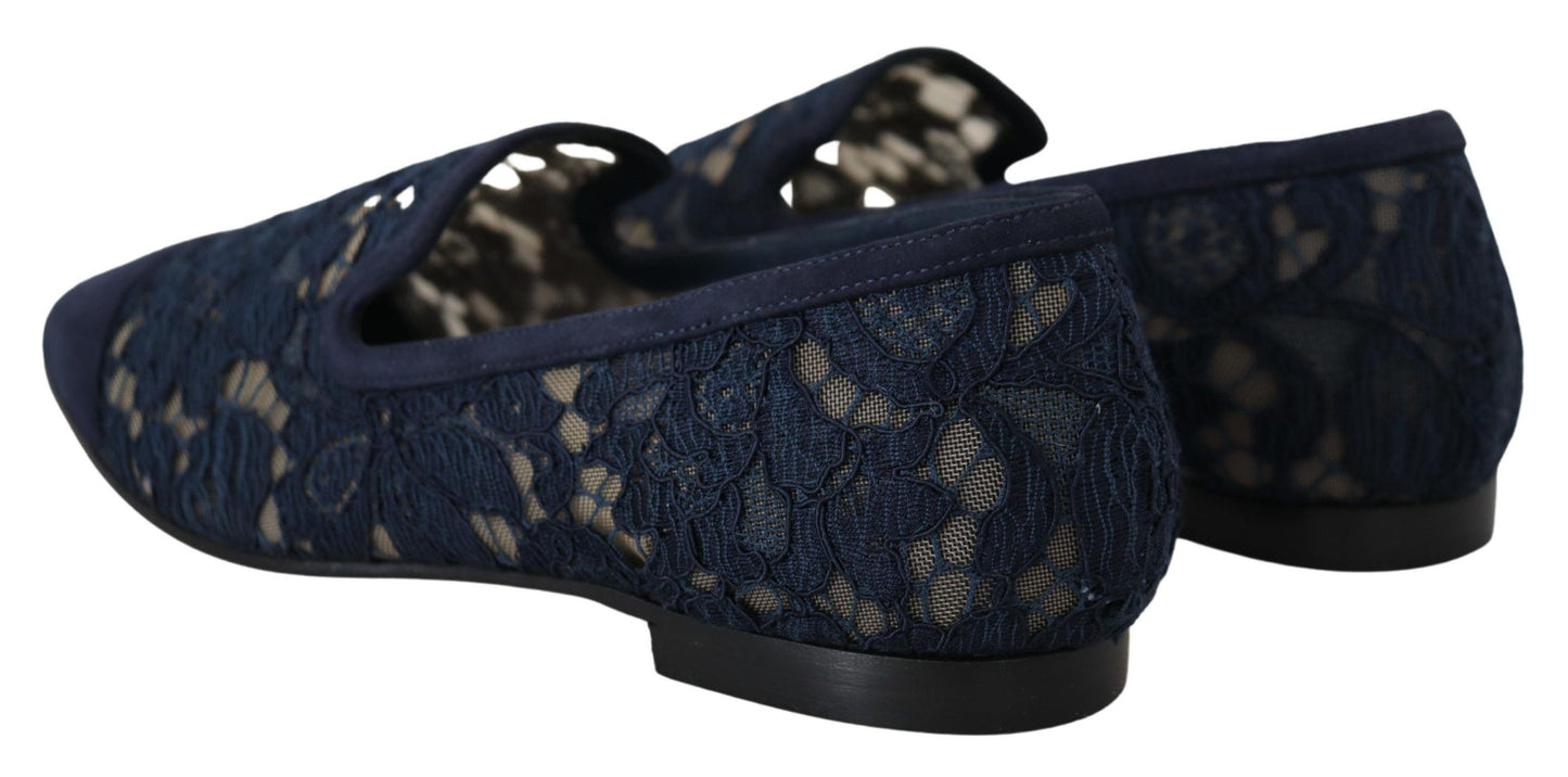 Dolce & Gabbana Blau Floral Spitze Slip Ons Loafers Flats Schuhe