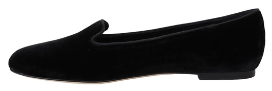 Dolce & Gabbana Schwarzer Samt Slip Ons Loafers Flats Schuhe