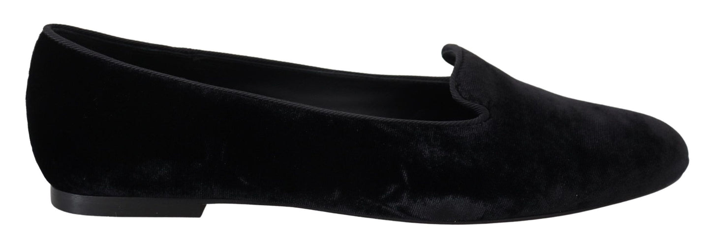 Dolce & Gabbana Schwarzer Samt Slip Ons Loafers Flats Schuhe