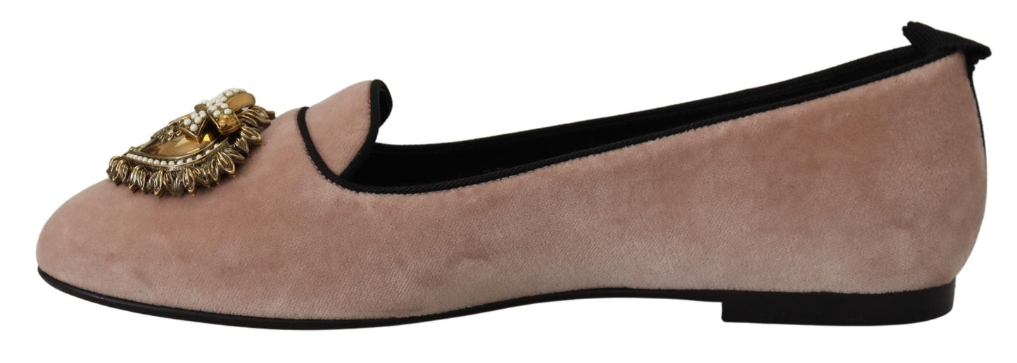 Dolce & Gabbana Rosa Samt Slip Ons Loafers Flats Schuhe