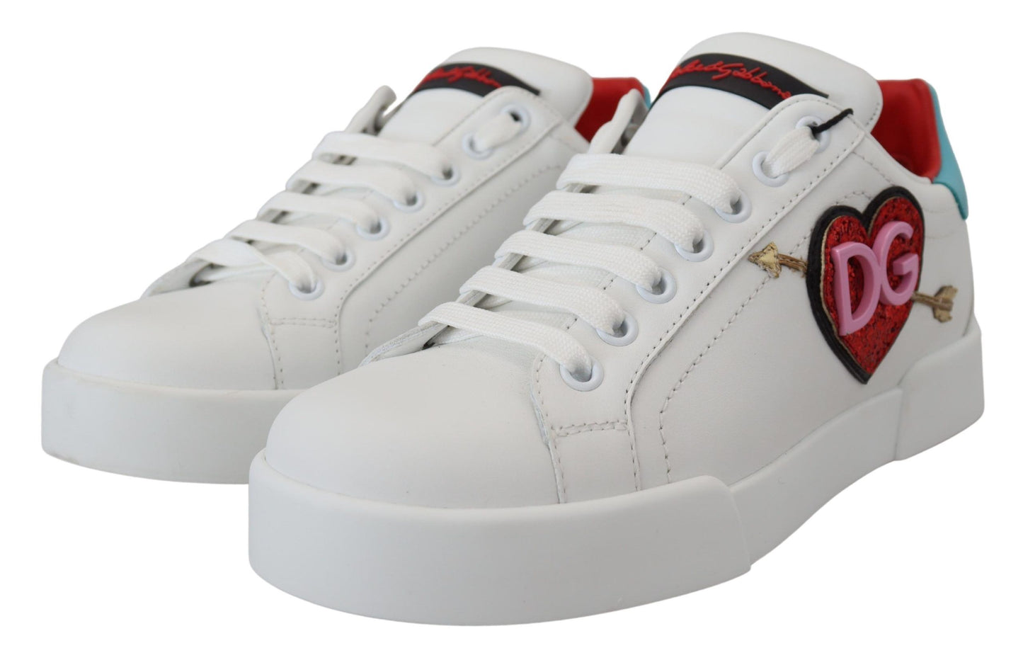 Dolce & Gabbana Weißes Leder Sneaker Portofino Logo Heart Schuhe
