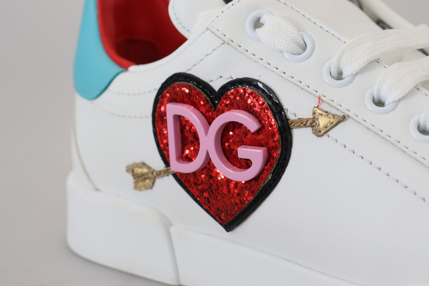 Dolce & Gabbana Weißes Leder Sneaker Portofino Logo Heart Schuhe