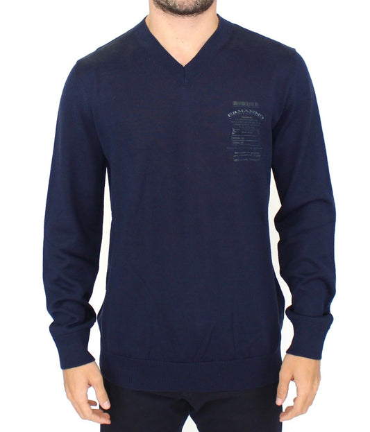 Ermanno Scervino Blauer Pullover mit V-Ausschnitt aus einer Wollmischung